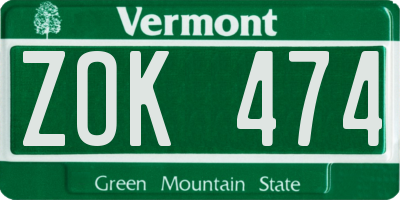 VT license plate ZOK474