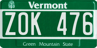 VT license plate ZOK476