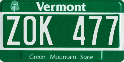 VT license plate ZOK477