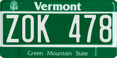 VT license plate ZOK478