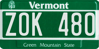 VT license plate ZOK480