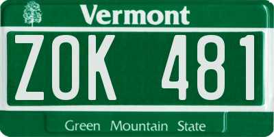 VT license plate ZOK481