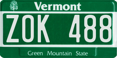 VT license plate ZOK488