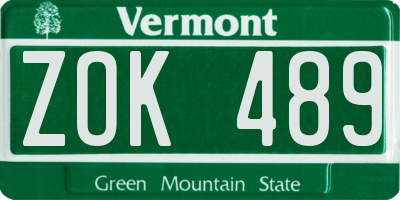 VT license plate ZOK489