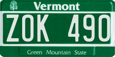 VT license plate ZOK490