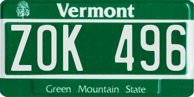 VT license plate ZOK496