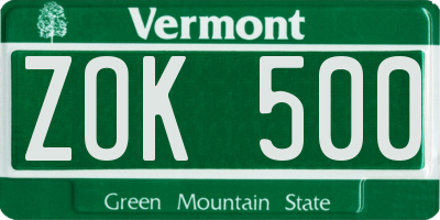 VT license plate ZOK500