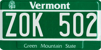 VT license plate ZOK502
