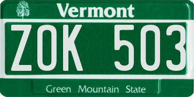 VT license plate ZOK503
