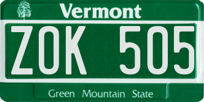 VT license plate ZOK505