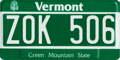 VT license plate ZOK506