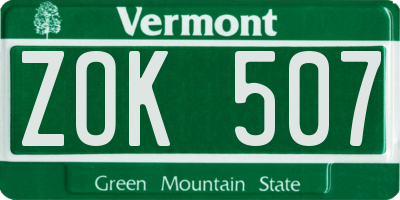VT license plate ZOK507