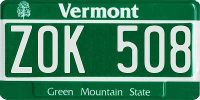 VT license plate ZOK508