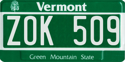 VT license plate ZOK509