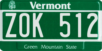 VT license plate ZOK512