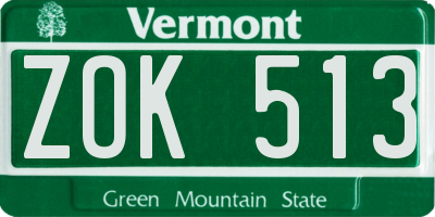 VT license plate ZOK513