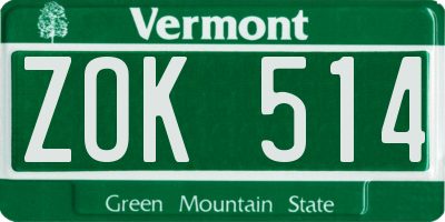 VT license plate ZOK514
