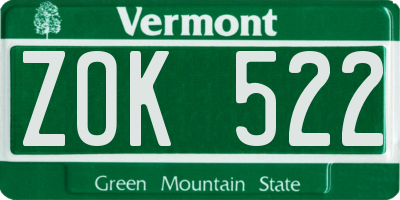 VT license plate ZOK522