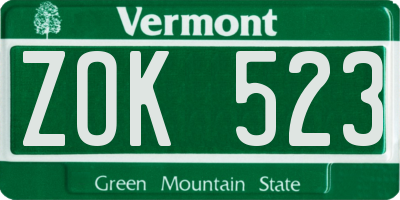 VT license plate ZOK523