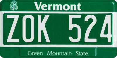 VT license plate ZOK524