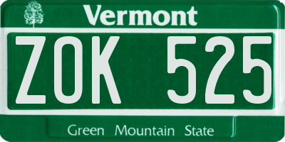 VT license plate ZOK525