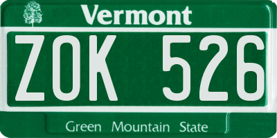 VT license plate ZOK526