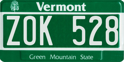 VT license plate ZOK528