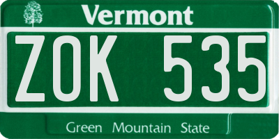 VT license plate ZOK535