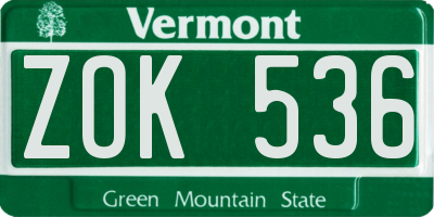 VT license plate ZOK536
