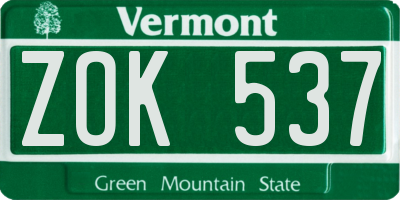 VT license plate ZOK537