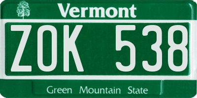 VT license plate ZOK538