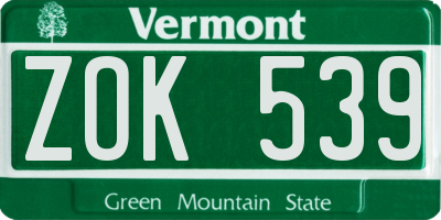 VT license plate ZOK539