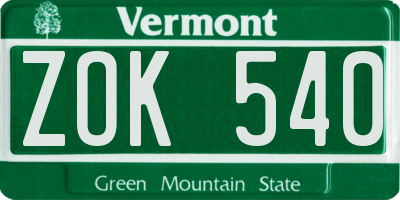 VT license plate ZOK540