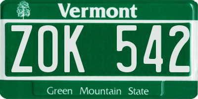 VT license plate ZOK542