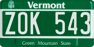 VT license plate ZOK543