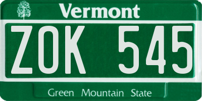 VT license plate ZOK545