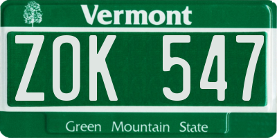 VT license plate ZOK547