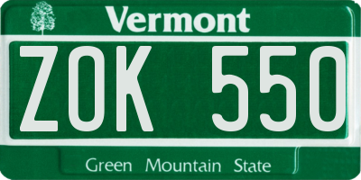 VT license plate ZOK550