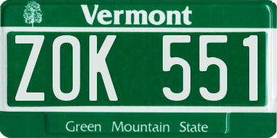 VT license plate ZOK551