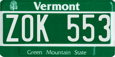 VT license plate ZOK553