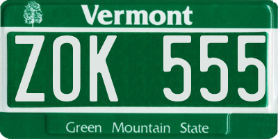 VT license plate ZOK555