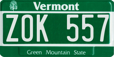 VT license plate ZOK557