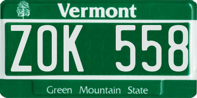 VT license plate ZOK558