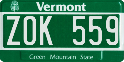 VT license plate ZOK559
