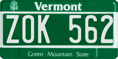 VT license plate ZOK562