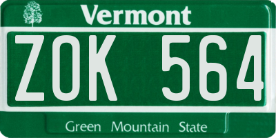 VT license plate ZOK564