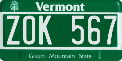 VT license plate ZOK567
