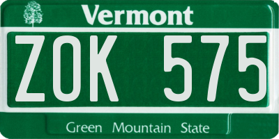 VT license plate ZOK575