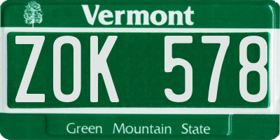 VT license plate ZOK578
