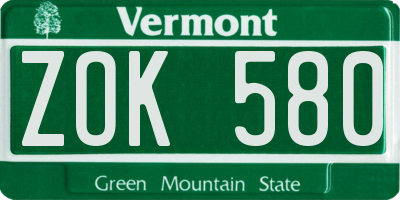 VT license plate ZOK580